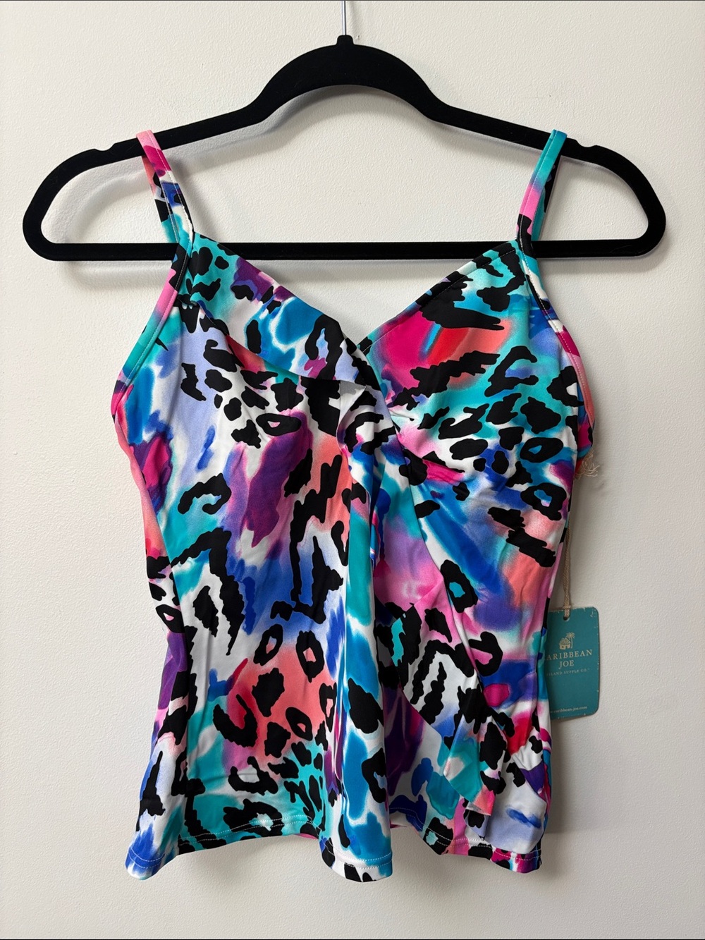 Caribbean Joe CAT’S MEOW Diagonal Ruffle Tankini Top,Size 10,NWT
